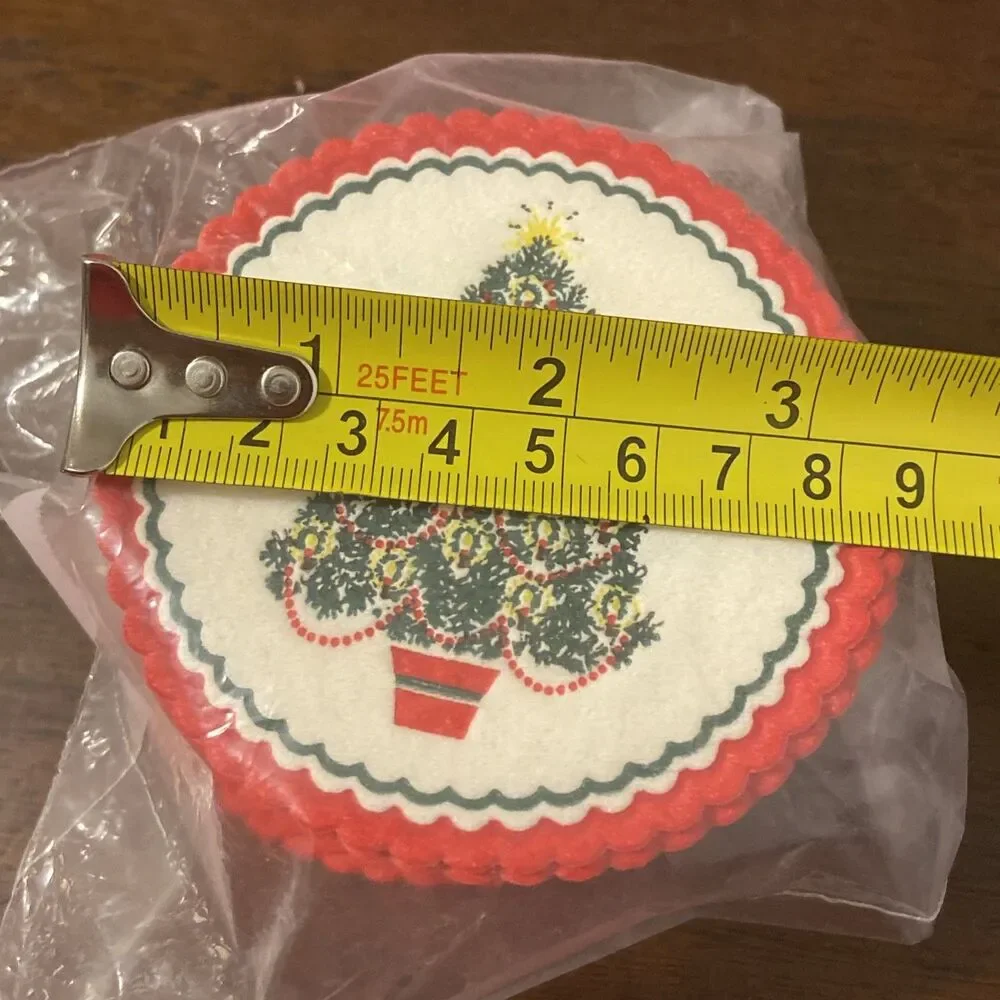 46 Vtg Christmas Paper Drink Coasters Christmas Tree Red Scalloped Edge